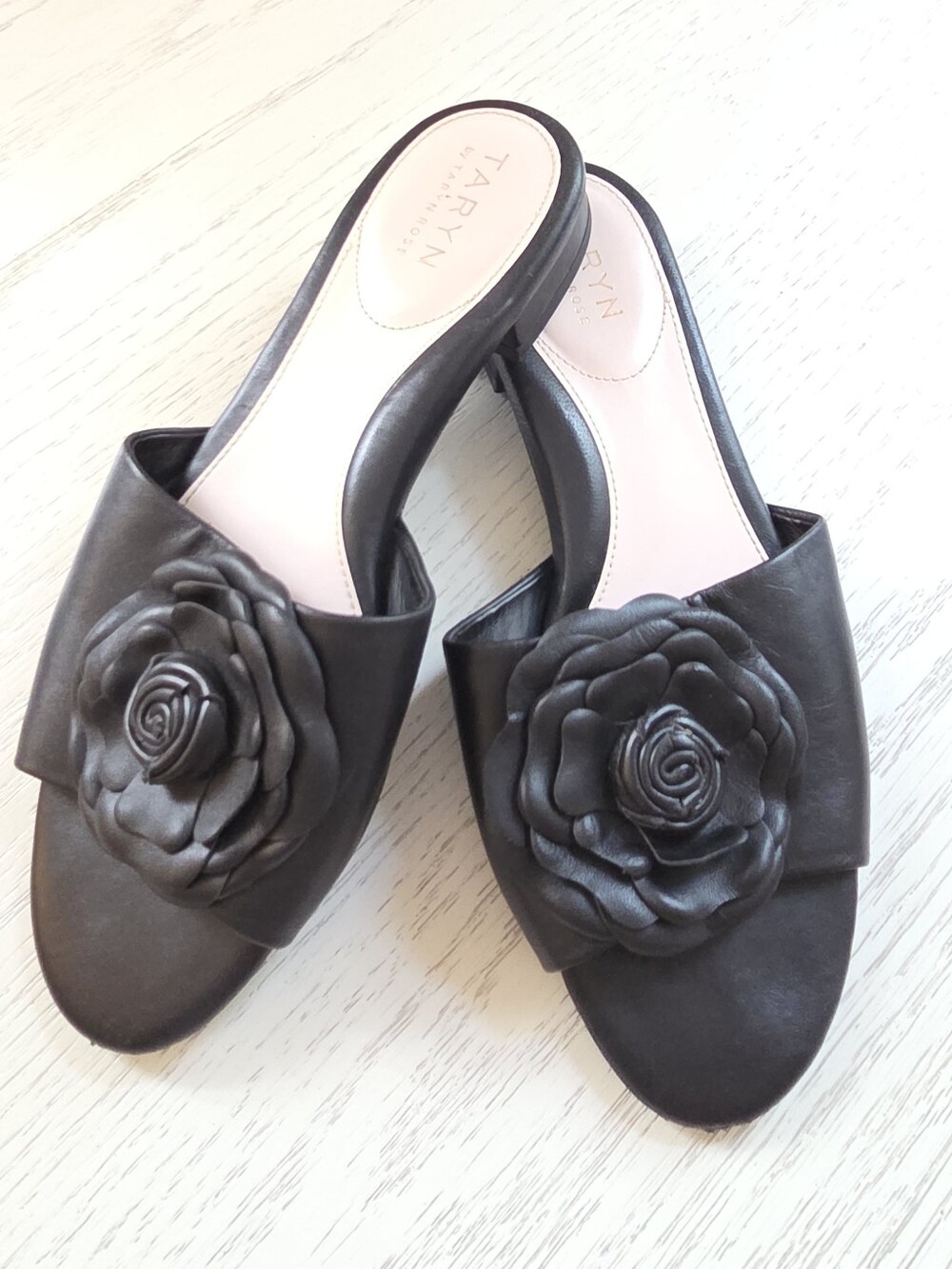 Taryn Rose Black "Vicki" Leather Slide Sandals